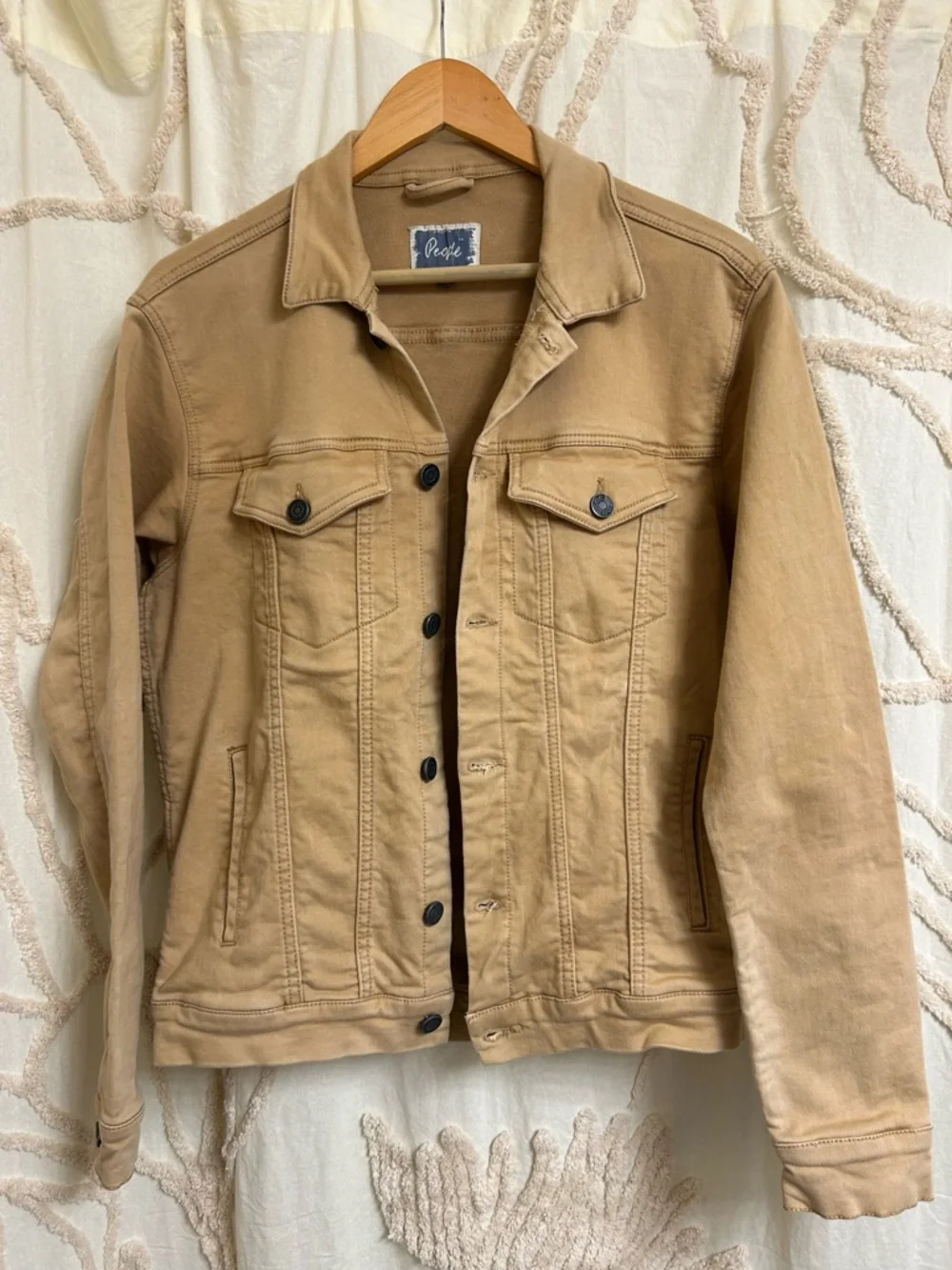 Vintage Free People Stretch Tan Denim Jacket Size Large - Picture 6 of 14